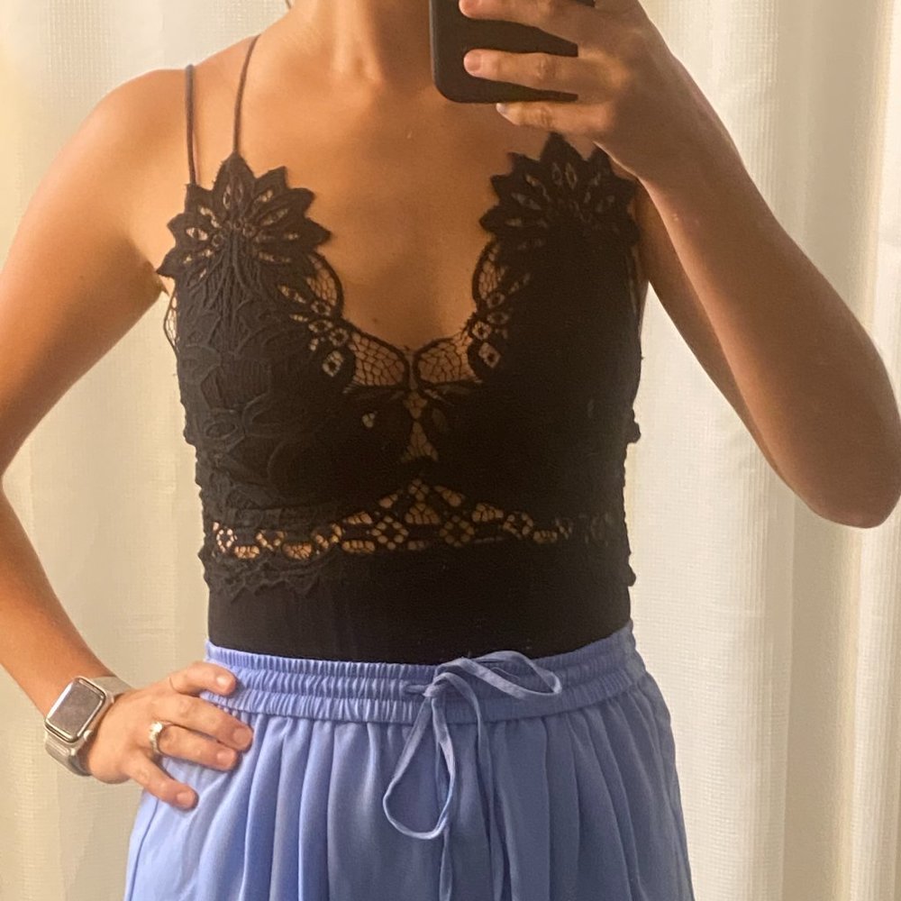 Black lace detail bodysuit